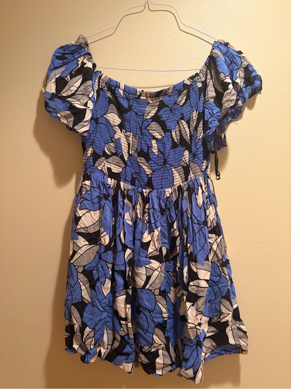 Free People Blue Black and White Strapless Floral Sundress